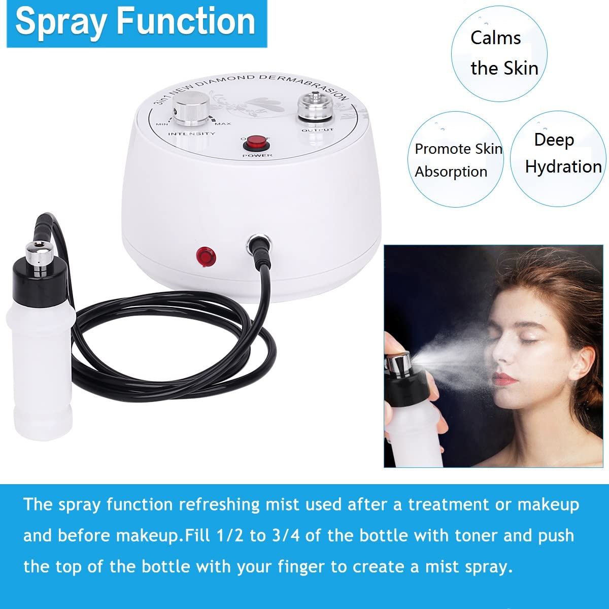 Microdermabrasion Machine, Beauty Star 3 in 1 Portable Diamond Microdermabrasion Dermabrasion Machine Facial Care Salon Equipment w/Vacuum & Spray including Cotton Filters and 2 Plastic Oil Filte - Image 5